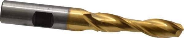 Cleveland - 13/32", 1-3/4" LOC, 1/2" Shank Diam, 3-1/4" OAL, 2 Flute, High Speed Steel Square End Mill - Single End, TiN Finish, Spiral Flute, 30° Helix, Centercutting, Right Hand Cut, Right Hand Flute, Series HG-2 - USA Tool & Supply