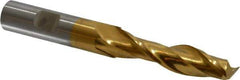 Cleveland - 15/32", 2" LOC, 1/2" Shank Diam, 4" OAL, 2 Flute, High Speed Steel Square End Mill - Single End, TiN Finish, Spiral Flute, 30° Helix, Centercutting, Right Hand Cut, Right Hand Flute, Series HG-2 - USA Tool & Supply