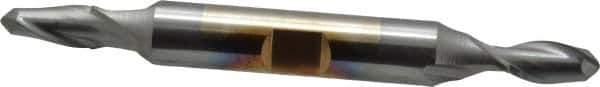 Cleveland - 1/4" Diam, 1/2" LOC, 2 Flute High Speed Steel Ball End Mill - TiCN Finish, Double End, 3-3/8" OAL, 3/8" Shank Diam, Spiral Flute - USA Tool & Supply