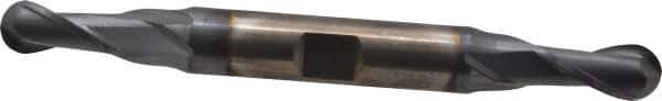 Cleveland - 5/16" Diam, 9/16" LOC, 2 Flute High Speed Steel Ball End Mill - TiCN Finish, Double End, 3-1/2" OAL, 3/8" Shank Diam, Spiral Flute - USA Tool & Supply