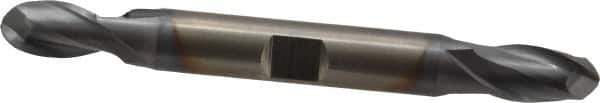 Cleveland - 11/32" Diam, 9/16" LOC, 2 Flute High Speed Steel Ball End Mill - TiCN Finish, Double End, 3-1/2" OAL, 3/8" Shank Diam, Spiral Flute - USA Tool & Supply