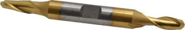 Cleveland - 1/4" Diam, 1/2" LOC, 2 Flute High Speed Steel Ball End Mill - TiN Finish, Double End, 3-3/8" OAL, 3/8" Shank Diam, Spiral Flute - USA Tool & Supply