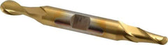 Cleveland - 9/32" Diam, 9/16" LOC, 2 Flute High Speed Steel Ball End Mill - TiN Finish, Double End, 3-3/8" OAL, 3/8" Shank Diam, Spiral Flute - USA Tool & Supply