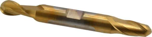 Cleveland - 5/16" Diam, 9/16" LOC, 2 Flute High Speed Steel Ball End Mill - TiN Finish, Double End, 3-1/2" OAL, 3/8" Shank Diam, Spiral Flute - USA Tool & Supply