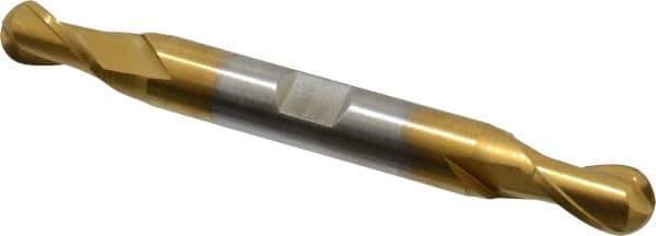 Cleveland - 11/32" Diam, 9/16" LOC, 2 Flute High Speed Steel Ball End Mill - TiN Finish, Double End, 3-1/2" OAL, 3/8" Shank Diam, Spiral Flute - USA Tool & Supply