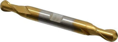 Cleveland - 11/32" Diam, 9/16" LOC, 2 Flute High Speed Steel Ball End Mill - TiN Finish, Double End, 3-1/2" OAL, 3/8" Shank Diam, Spiral Flute - USA Tool & Supply