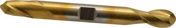 Cleveland - 3/8" Diam, 9/16" LOC, 2 Flute High Speed Steel Ball End Mill - TiN Finish, Double End, 3-1/2" OAL, 3/8" Shank Diam, Spiral Flute - USA Tool & Supply
