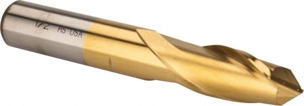 Cleveland - 1/2" Diam, 1" LOC, 2 Flute, 90° Point Angle, High Speed Steel Drill Mill - TiN Finish, 2" OAL, 1/2" Shank Diam - USA Tool & Supply