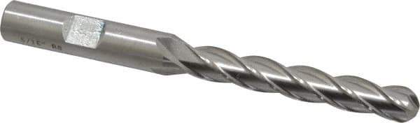 Cleveland - 5/16" Diam, 2" LOC, 4 Flute High Speed Steel Ball End Mill - Uncoated, Single End, 3-1/4" OAL, 3/8" Shank Diam, Spiral Flute - USA Tool & Supply