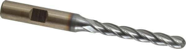 Cleveland - 1/4" Diam, 1-3/4" LOC, 4 Flute High Speed Steel Ball End Mill - TiCN Finish, Single End, 3-9/16" OAL, 3/8" Shank Diam, Spiral Flute - USA Tool & Supply