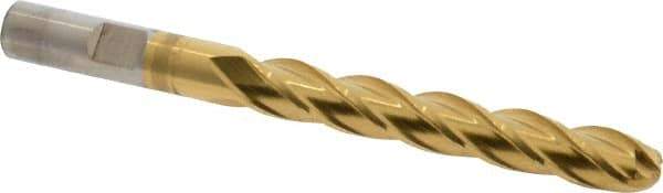 Cleveland - 3/8" Diam, 2-1/2" LOC, 4 Flute High Speed Steel Ball End Mill - TiN Finish, Single End, 4-1/4" OAL, 3/8" Shank Diam, Spiral Flute - USA Tool & Supply