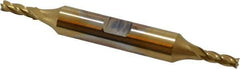 Cleveland - 9/64", 7/16" LOC, 3/8" Shank Diam, 3-1/8" OAL, 4 Flute, High Speed Steel Square End Mill - Double End, TiN Finish, Spiral Flute, 30° Helix, Centercutting, Right Hand Cut, Right Hand Flute, Series HD-4C - USA Tool & Supply