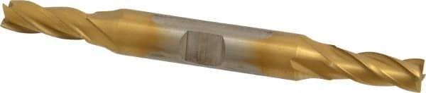 Cleveland - 17/64", 11/16" LOC, 3/8" Shank Diam, 3-3/8" OAL, 4 Flute, High Speed Steel Square End Mill - Double End, TiN Finish, Spiral Flute, 30° Helix, Centercutting, Right Hand Cut, Right Hand Flute, Series HD-4C - USA Tool & Supply