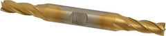Cleveland - 17/64", 11/16" LOC, 3/8" Shank Diam, 3-3/8" OAL, 4 Flute, High Speed Steel Square End Mill - Double End, TiN Finish, Spiral Flute, 30° Helix, Centercutting, Right Hand Cut, Right Hand Flute, Series HD-4C - USA Tool & Supply