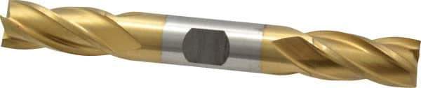 Cleveland - 1/2", 1" LOC, 1/2" Shank Diam, 4-1/2" OAL, 4 Flute, High Speed Steel Square End Mill - Double End, TiN Finish, Spiral Flute, 30° Helix, Centercutting, Right Hand Cut, Right Hand Flute, Series HD-4C - USA Tool & Supply