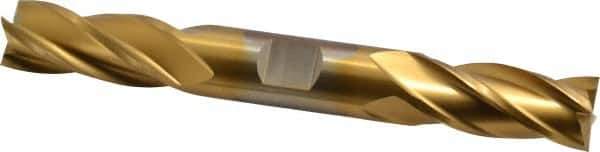 Cleveland - 5/8", 1-3/8" LOC, 5/8" Shank Diam, 5" OAL, 4 Flute, High Speed Steel Square End Mill - Double End, TiN Finish, Spiral Flute, 30° Helix, Centercutting, Right Hand Cut, Right Hand Flute, Series HD-4C - USA Tool & Supply