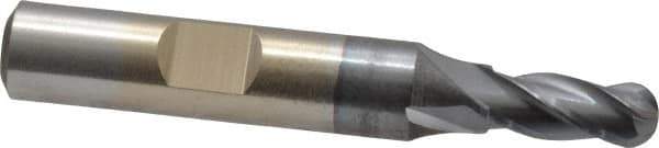Cleveland - 1/4" Diam, 5/8" LOC, 4 Flute High Speed Steel Ball End Mill - TiCN Finish, Single End, 2-7/16" OAL, 3/8" Shank Diam, Spiral Flute - USA Tool & Supply