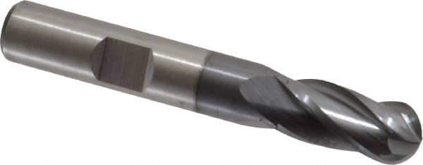 Cleveland - 3/8" Diam, 3/4" LOC, 4 Flute High Speed Steel Ball End Mill - TiCN Finish, Single End, 2-1/2" OAL, 3/8" Shank Diam, Spiral Flute - USA Tool & Supply