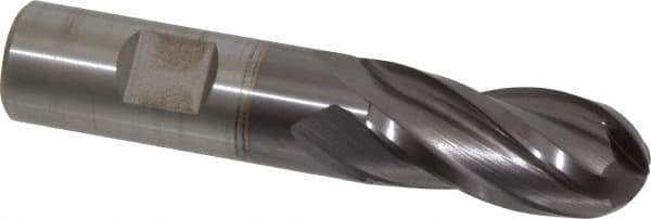Cleveland - 3/4" Diam, 1-5/8" LOC, 4 Flute High Speed Steel Ball End Mill - TiCN Finish, Single End, 3-7/8" OAL, 3/4" Shank Diam, Spiral Flute - USA Tool & Supply