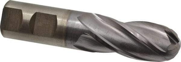 Cleveland - 1" Diam, 2" LOC, 4 Flute High Speed Steel Ball End Mill - TiCN Finish, Single End, 4-1/2" OAL, 1" Shank Diam, Spiral Flute - USA Tool & Supply