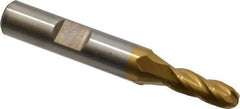 Cleveland - 1/4" Diam, 5/8" LOC, 4 Flute High Speed Steel Ball End Mill - TiN Finish, Single End, 2-7/16" OAL, 3/8" Shank Diam, Spiral Flute - USA Tool & Supply