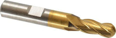 Cleveland - 5/16" Diam, 3/4" LOC, 4 Flute High Speed Steel Ball End Mill - TiN Finish, Single End, 2-1/2" OAL, 3/8" Shank Diam, Spiral Flute - USA Tool & Supply