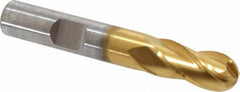 Cleveland - 3/8" Diam, 3/4" LOC, 4 Flute High Speed Steel Ball End Mill - TiN Finish, Single End, 2-1/2" OAL, 3/8" Shank Diam, Spiral Flute - USA Tool & Supply