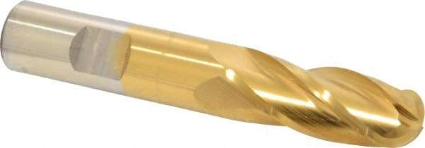 Cleveland - 5/8" Diam, 1-5/8" LOC, 4 Flute High Speed Steel Ball End Mill - TiN Finish, Single End, 3-3/4" OAL, 5/8" Shank Diam, Spiral Flute - USA Tool & Supply