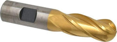 Cleveland - 3/4" Diam, 1-5/8" LOC, 4 Flute High Speed Steel Ball End Mill - TiN Finish, Single End, 3-7/8" OAL, 3/4" Shank Diam, Spiral Flute - USA Tool & Supply