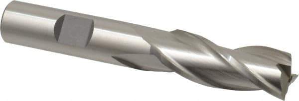 Cleveland - 9/16", 1-3/8" LOC, 1/2" Shank Diam, 3-3/8" OAL, 3 Flute, High Speed Steel Square End Mill - Single End, Uncoated, Spiral Flute, 30° Helix, Centercutting, Right Hand Cut, Right Hand Flute, Series HG-3 - USA Tool & Supply