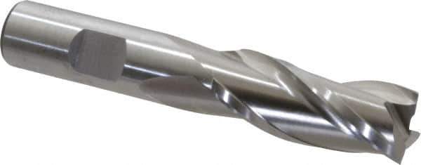 Cleveland - 11/16", 1-5/8" LOC, 5/8" Shank Diam, 3-3/4" OAL, 3 Flute, High Speed Steel Square End Mill - Single End, Uncoated, Spiral Flute, 30° Helix, Centercutting, Right Hand Cut, Right Hand Flute, Series HG-3 - USA Tool & Supply