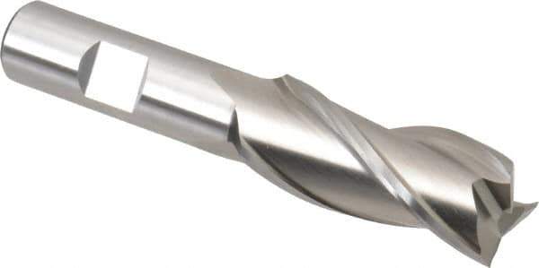 Cleveland - 13/16", 1-7/8" LOC, 5/8" Shank Diam, 4" OAL, 3 Flute, High Speed Steel Square End Mill - Single End, Uncoated, Spiral Flute, 30° Helix, Centercutting, Right Hand Cut, Right Hand Flute, Series HG-3 - USA Tool & Supply