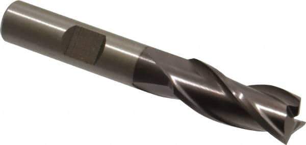 Cleveland - 7/16", 1" LOC, 3/8" Shank Diam, 2-11/16" OAL, 3 Flute, High Speed Steel Square End Mill - Single End, TiCN Finish, Spiral Flute, 30° Helix, Centercutting, Right Hand Cut, Right Hand Flute, Series HG-3 - USA Tool & Supply