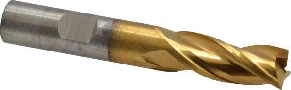 Cleveland - 1/2", 1-1/4" LOC, 1/2" Shank Diam, 3-1/4" OAL, 3 Flute, High Speed Steel Square End Mill - Single End, TiN Finish, Spiral Flute, 30° Helix, Centercutting, Right Hand Cut, Right Hand Flute, Series HG-3 - USA Tool & Supply
