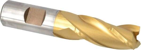 Cleveland - 3/4", 1-5/8" LOC, 3/4" Shank Diam, 3-7/8" OAL, 3 Flute, High Speed Steel Square End Mill - Single End, TiN Finish, Spiral Flute, 30° Helix, Centercutting, Right Hand Cut, Right Hand Flute, Series HG-3 - USA Tool & Supply