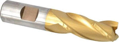 Cleveland - 3/4", 1-5/8" LOC, 3/4" Shank Diam, 3-7/8" OAL, 3 Flute, High Speed Steel Square End Mill - Single End, TiN Finish, Spiral Flute, 30° Helix, Centercutting, Right Hand Cut, Right Hand Flute, Series HG-3 - USA Tool & Supply