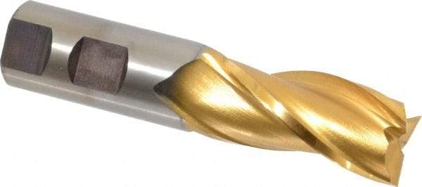 Cleveland - 1", 2" LOC, 1" Shank Diam, 4-1/2" OAL, 3 Flute, High Speed Steel Square End Mill - Single End, TiN Finish, Spiral Flute, 30° Helix, Centercutting, Right Hand Cut, Right Hand Flute, Series HG-3 - USA Tool & Supply