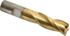 Cleveland - 11/16", 1-5/8" LOC, 5/8" Shank Diam, 3-1/4" OAL, 3 Flute, High Speed Steel Square End Mill - Single End, TiN Finish, Spiral Flute, 30° Helix, Centercutting, Right Hand Cut, Right Hand Flute, Series HG-3 - USA Tool & Supply