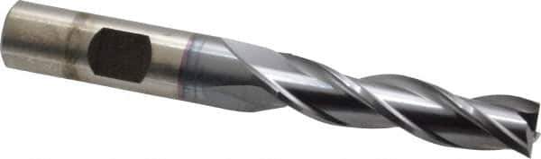 Cleveland - 7/16", 1-3/4" LOC, 1/2" Shank Diam, 3-1/4" OAL, 3 Flute, High Speed Steel Square End Mill - Single End, TiCN Finish, Spiral Flute, 30° Helix, Centercutting, Right Hand Cut, Right Hand Flute, Series HG-3 - USA Tool & Supply