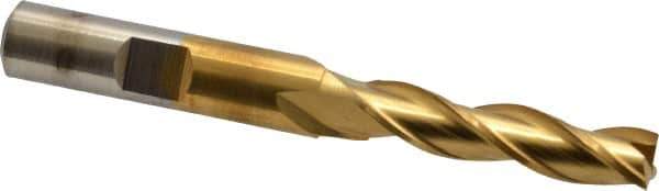 Cleveland - 5/16", 1-3/8" LOC, 3/8" Shank Diam, 3-1/8" OAL, 3 Flute, High Speed Steel Square End Mill - Single End, TiN Finish, Spiral Flute, 30° Helix, Centercutting, Right Hand Cut, Right Hand Flute, Series HG-3 - USA Tool & Supply