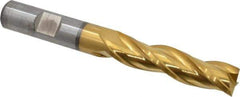Cleveland - 1/2", 2" LOC, 1/2" Shank Diam, 4" OAL, 3 Flute, High Speed Steel Square End Mill - Single End, TiN Finish, Spiral Flute, 30° Helix, Centercutting, Right Hand Cut, Right Hand Flute, Series HG-3 - USA Tool & Supply
