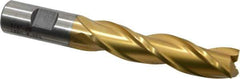 Cleveland - 3/4", 3" LOC, 3/4" Shank Diam, 5-1/4" OAL, 3 Flute, High Speed Steel Square End Mill - Single End, TiN Finish, Spiral Flute, 30° Helix, Centercutting, Right Hand Cut, Right Hand Flute, Series HG-3 - USA Tool & Supply