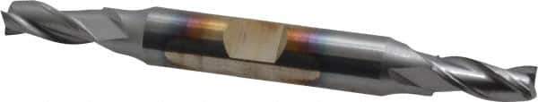 Cleveland - 1/4", 5/8" LOC, 3/8" Shank Diam, 3-3/8" OAL, 3 Flute, High Speed Steel Square End Mill - Double End, TiCN Finish, Spiral Flute, 30° Helix, Centercutting, Right Hand Cut, Right Hand Flute, Series HD-3 - USA Tool & Supply