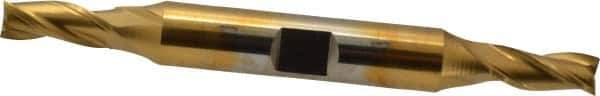 Cleveland - 1/4", 5/8" LOC, 3/8" Shank Diam, 3-3/8" OAL, 3 Flute, High Speed Steel Square End Mill - Double End, TiN Finish, Spiral Flute, 30° Helix, Centercutting, Right Hand Cut, Right Hand Flute, Series HD-3 - USA Tool & Supply