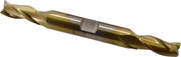 Cleveland - 5/16", 3/4" LOC, 3/8" Shank Diam, 3-1/2" OAL, 3 Flute, High Speed Steel Square End Mill - Double End, TiN Finish, Spiral Flute, 30° Helix, Centercutting, Right Hand Cut, Right Hand Flute, Series HD-3 - USA Tool & Supply