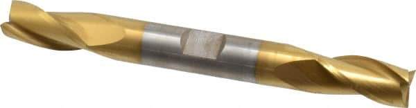 Cleveland - 3/8", 3/4" LOC, 3/8" Shank Diam, 3-1/2" OAL, 3 Flute, High Speed Steel Square End Mill - Double End, TiN Finish, Spiral Flute, 30° Helix, Centercutting, Right Hand Cut, Right Hand Flute, Series HD-3 - USA Tool & Supply
