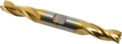 Cleveland - 7/16", 1" LOC, 1/2" Shank Diam, 4-1/8" OAL, 3 Flute, High Speed Steel Square End Mill - Double End, TiN Finish, Spiral Flute, 30° Helix, Centercutting, Right Hand Cut, Right Hand Flute, Series HD-3 - USA Tool & Supply