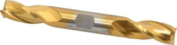 Cleveland - 1/2", 1" LOC, 1/2" Shank Diam, 4-1/8" OAL, 3 Flute, High Speed Steel Square End Mill - Double End, TiN Finish, Spiral Flute, 30° Helix, Centercutting, Right Hand Cut, Right Hand Flute, Series HD-3 - USA Tool & Supply
