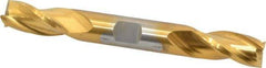 Cleveland - 1/2", 1" LOC, 1/2" Shank Diam, 4-1/8" OAL, 3 Flute, High Speed Steel Square End Mill - Double End, TiN Finish, Spiral Flute, 30° Helix, Centercutting, Right Hand Cut, Right Hand Flute, Series HD-3 - USA Tool & Supply