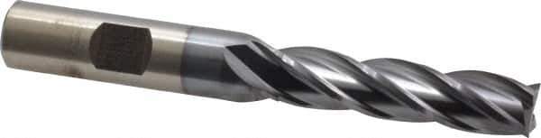 Cleveland - 7/16", 1-3/4" LOC, 1/2" Shank Diam, 3-3/4" OAL, 4 Flute, High Speed Steel Square End Mill - Single End, TiCN Finish, Spiral Flute, 30° Helix, Centercutting, Right Hand Cut, Right Hand Flute, Series HG-4C - USA Tool & Supply